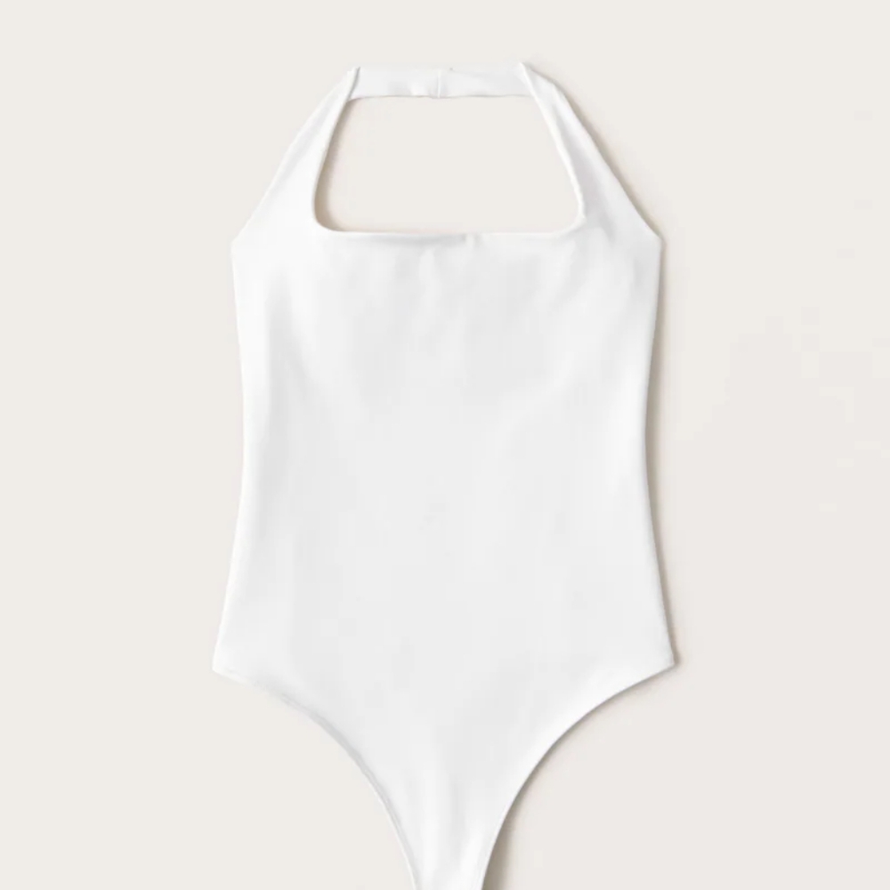 COPY - Double-Layered Seamless Fabric Halter Bodysuit.. WHITE